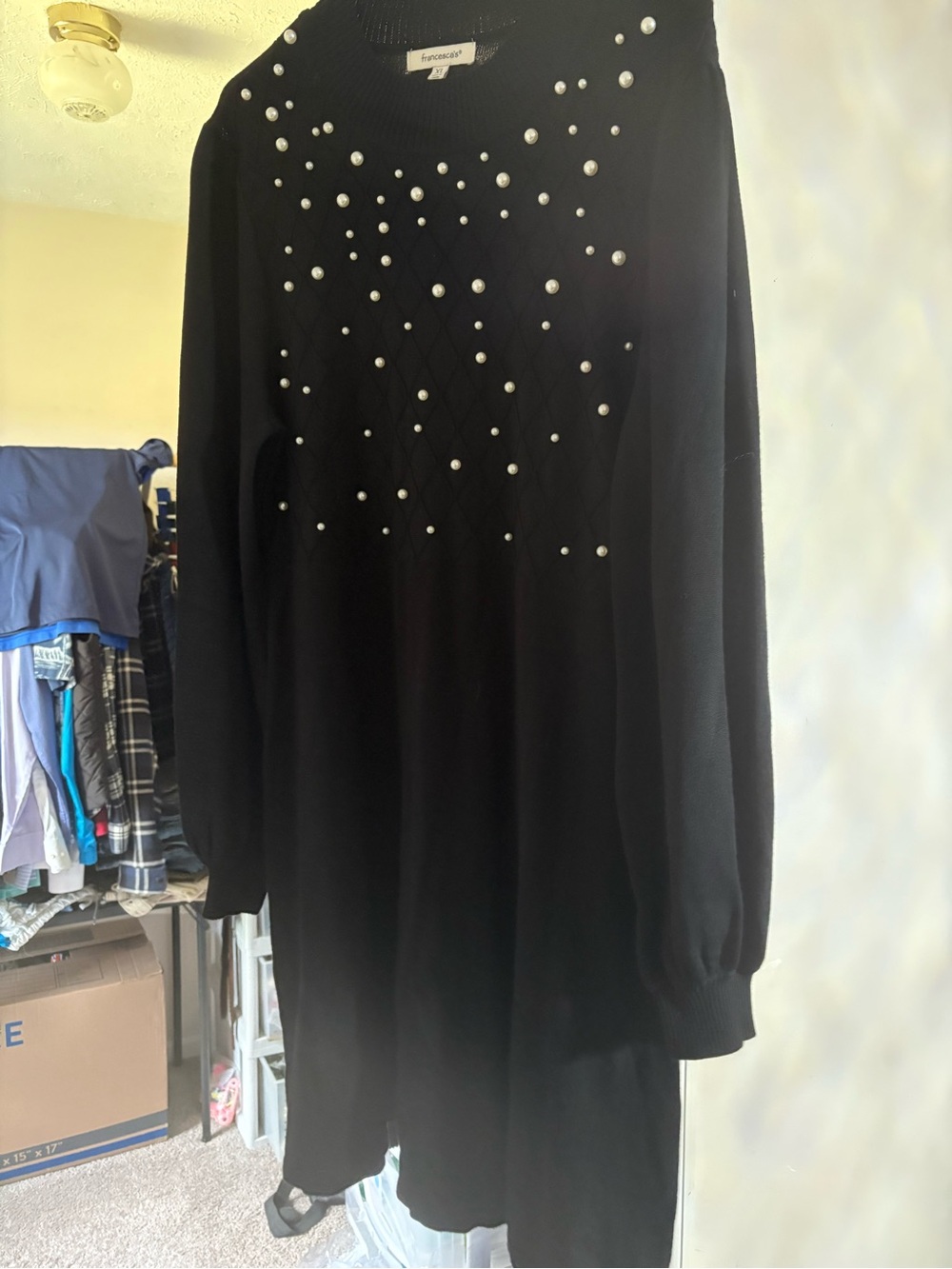 Francesca's Collections Black Pearl-Accent Long Sleeve Sweater Dress